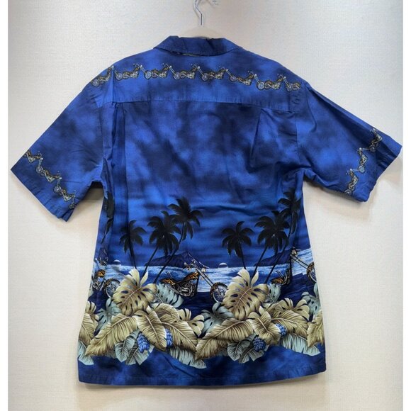 Vintage Pacific Legend Mens Hawaiian Shirt Size  XL Blue Palm Trees Short Sleeve - Picture 9 of 12